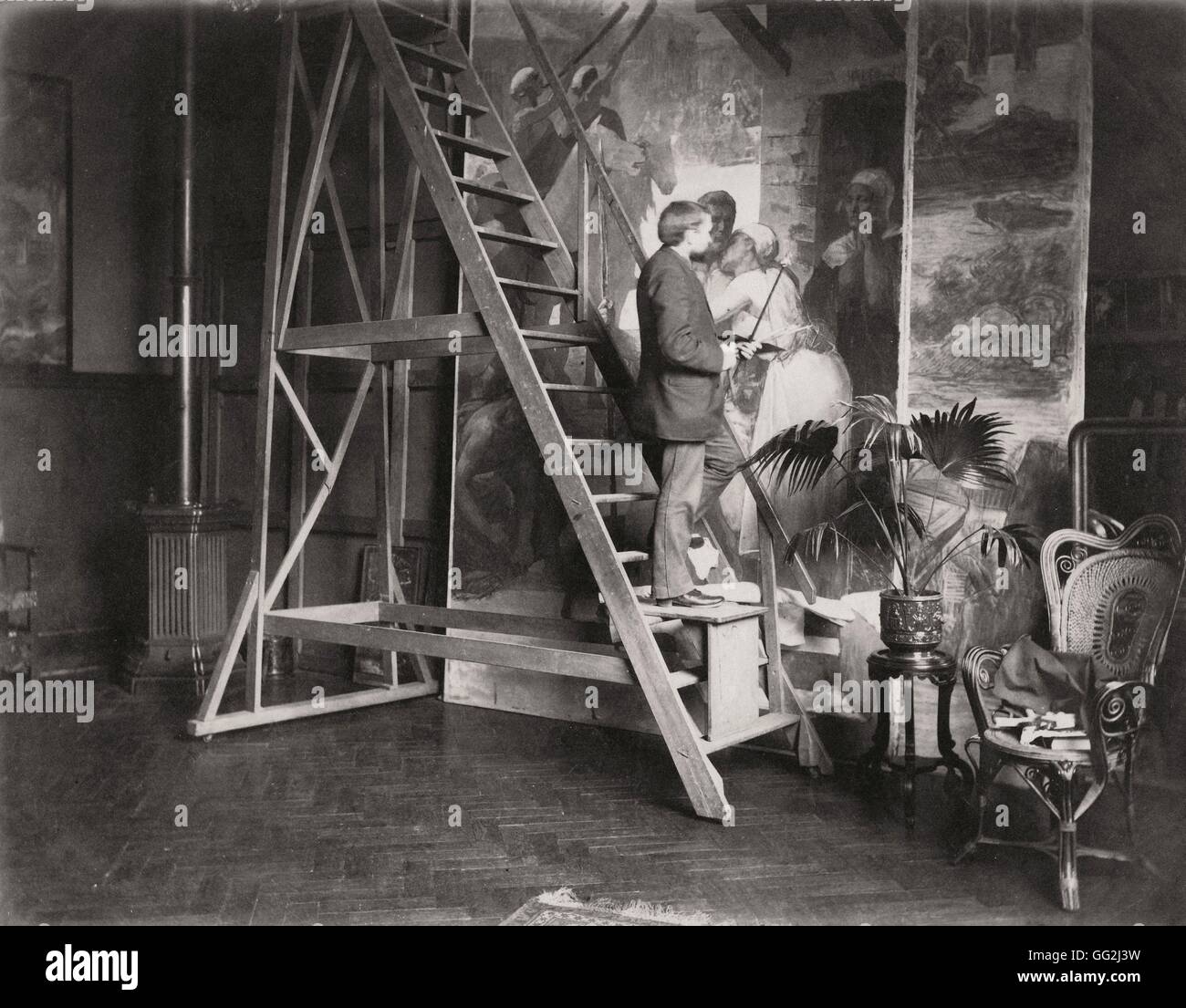 Französischer Maler Ferdinand Humbert im Atelier Paris (der Académie Humbert) 104 Boulevard de Clichy befindet sich im 18. Arrondissement in Paris. Foto von Edmond Bénard c.1885. Albumen print. Stockfoto