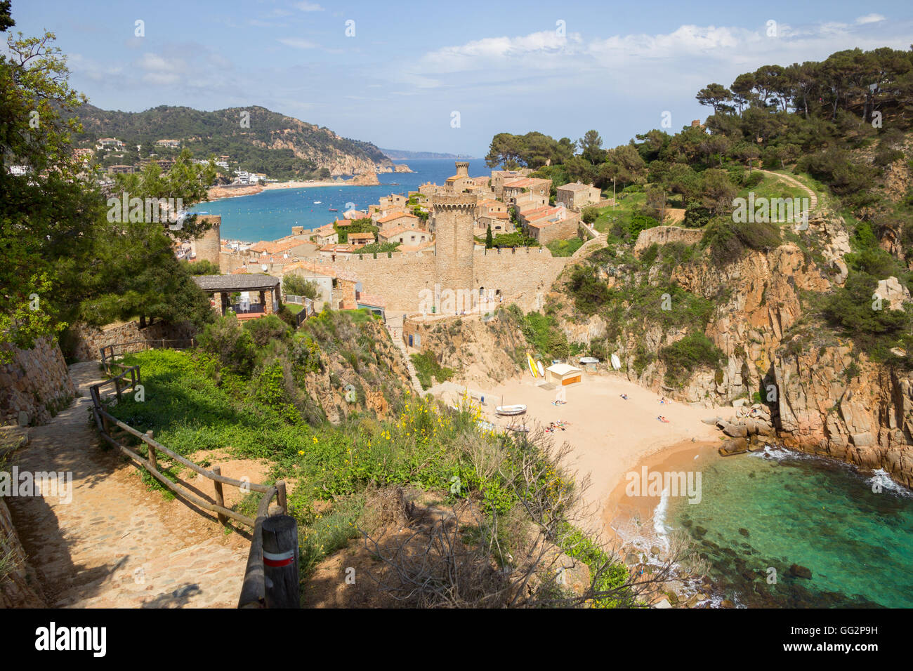 Blick auf die Altstadt von Tossa de Mar-Costa Brava, Spanien Stockfoto