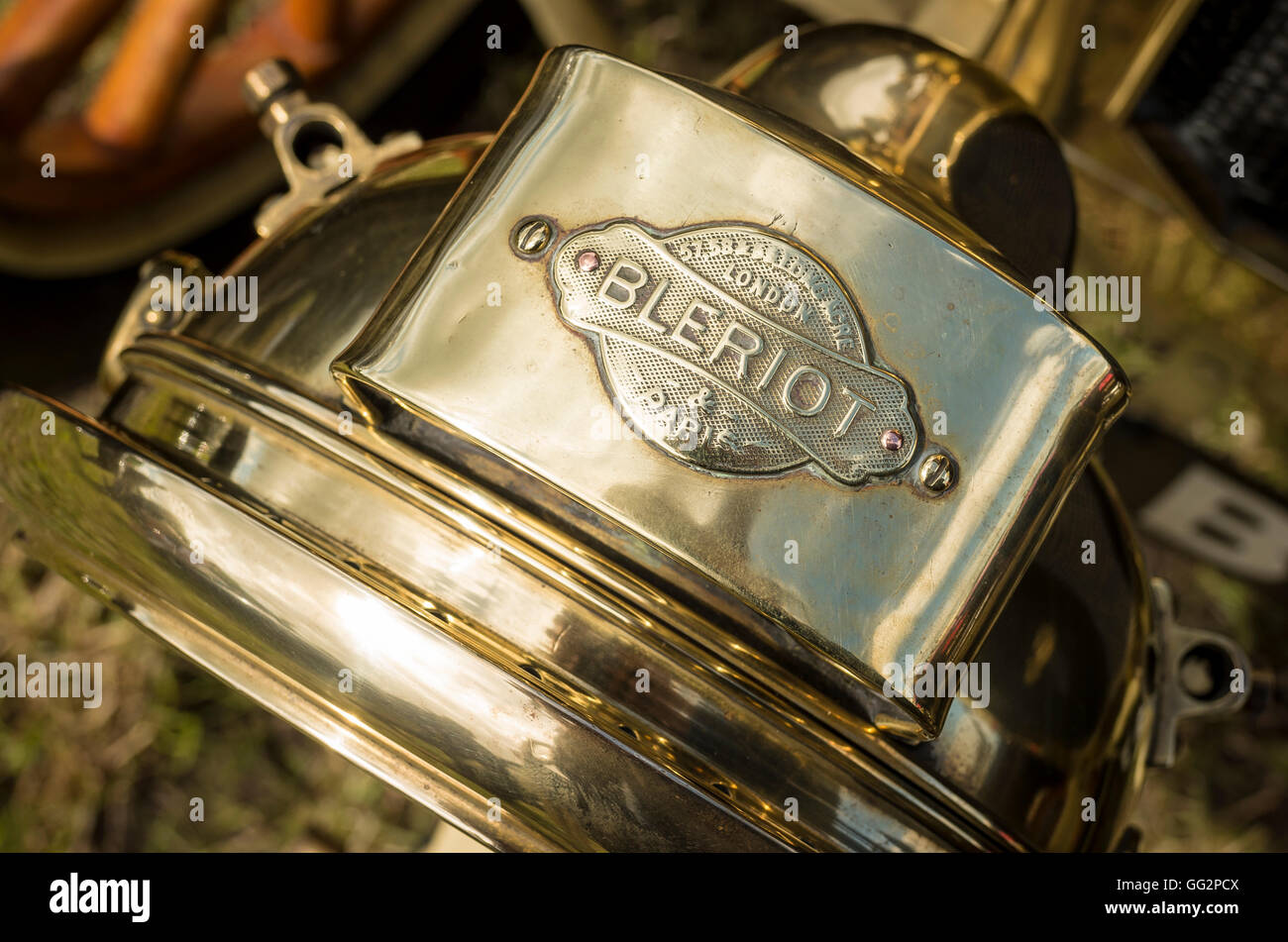 Bleriot Öllampe auf einem alten britischen Automobil Belsize Roi-de-Belge Stockfoto