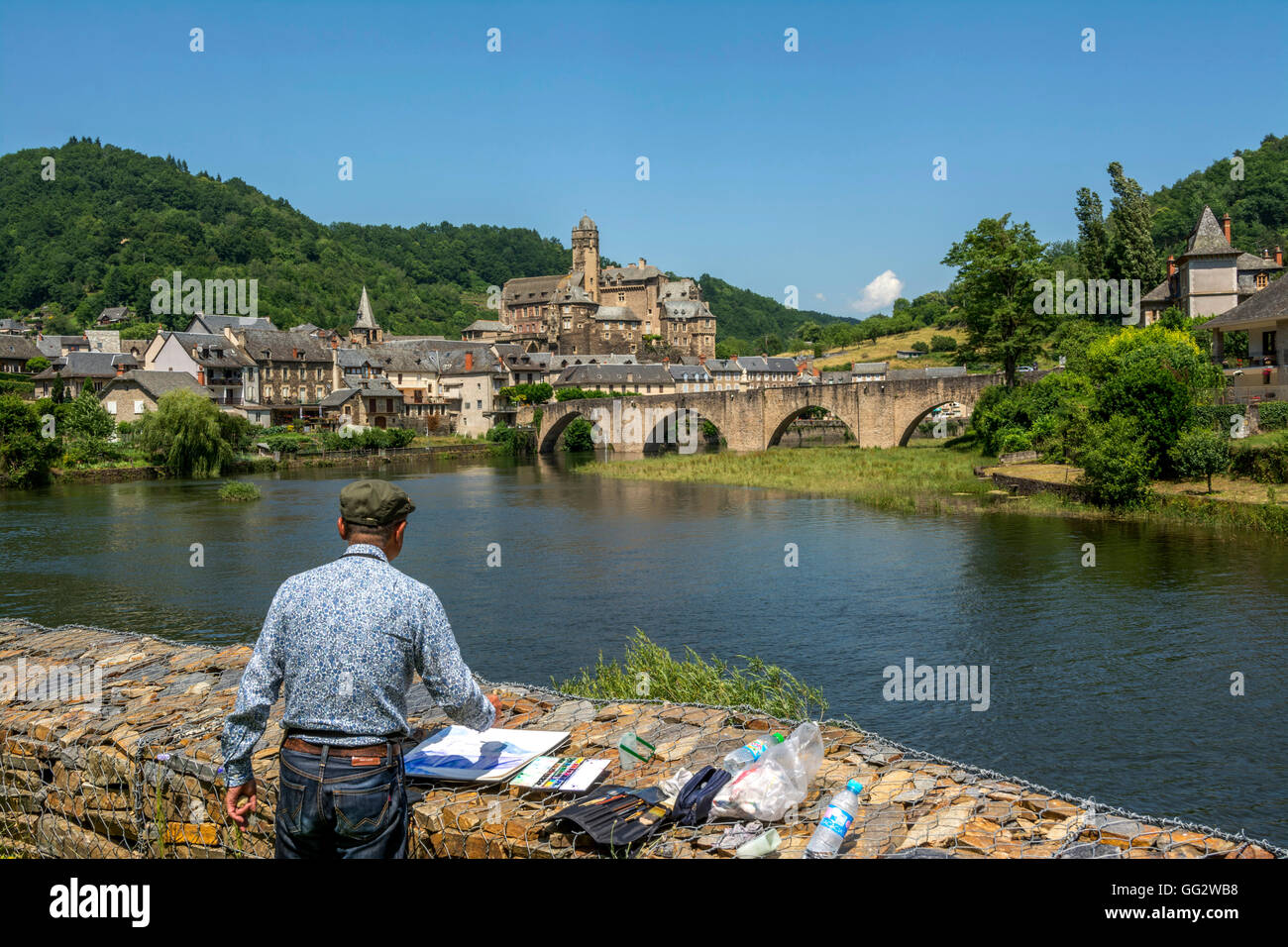 Estaing, beschriftete Les Plus Beaux Dörfer de France, Lot-Tal, Aveyron, Midi-Pyrénées, Frankreich Stockfoto