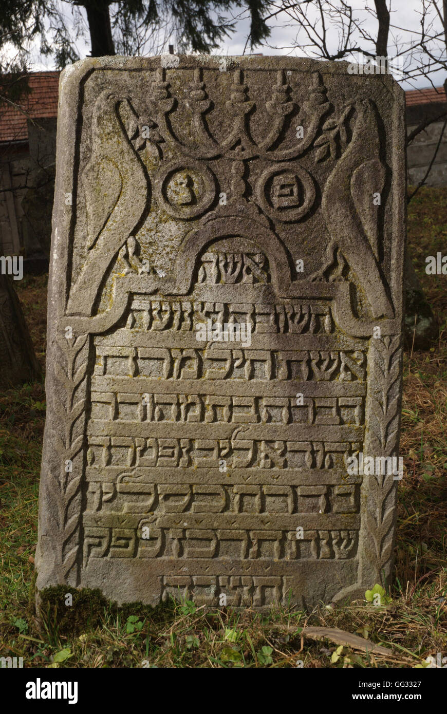 5514. 5514--Compulung Moldovese, Rumänien. Verzierte Grabstein aus dem alten Friedhof aus dem 18. – 19. C. Stockfoto