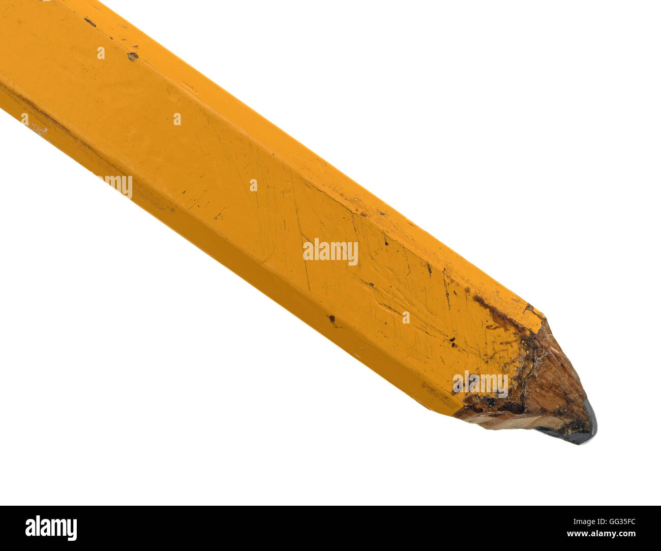 Eine gebrauchte Tischler Bleistift auf weißem Hintergrund. Stockfoto