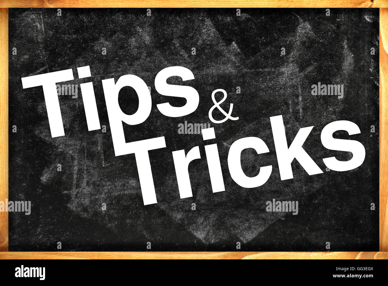 Tipps und Tricks Titel an schwarze Tafel Stockfoto