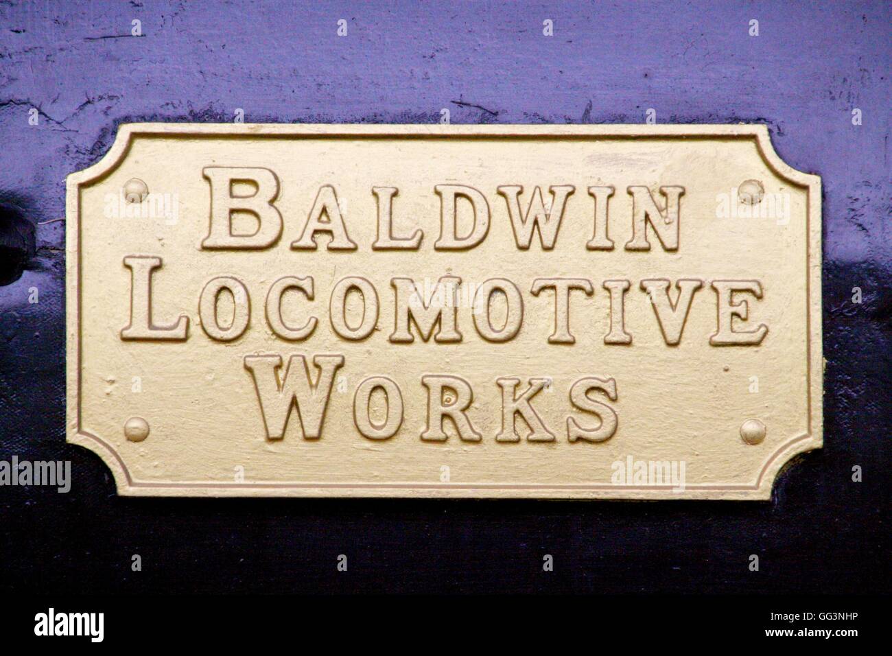 Gedenktafel am Kessel "BALDWIN LOCOMOTIVE WORKS" Stockfoto