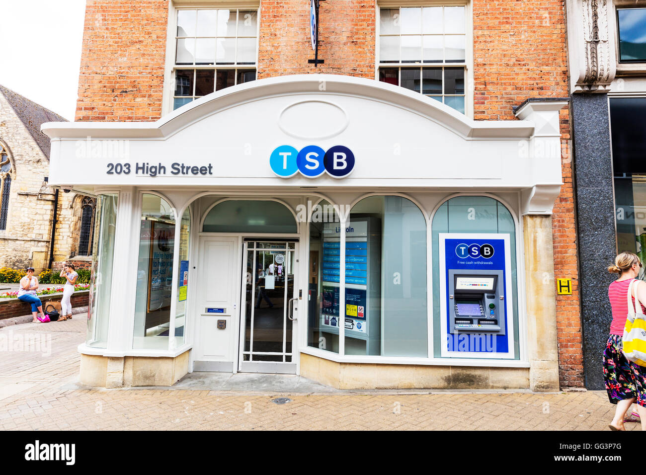 TSB Bank Shop anmelden Treuhänder Sparkasse Shop Vorderhaus Außenfassade Hautpstraßebänke Lincoln City Lincolnshire UK Stockfoto