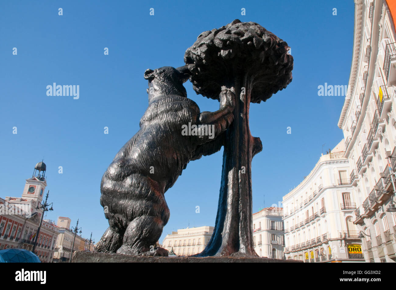 El Oso y el Madroño Statue. Puerta del Sol, Madrid, Spanien. Stockfoto