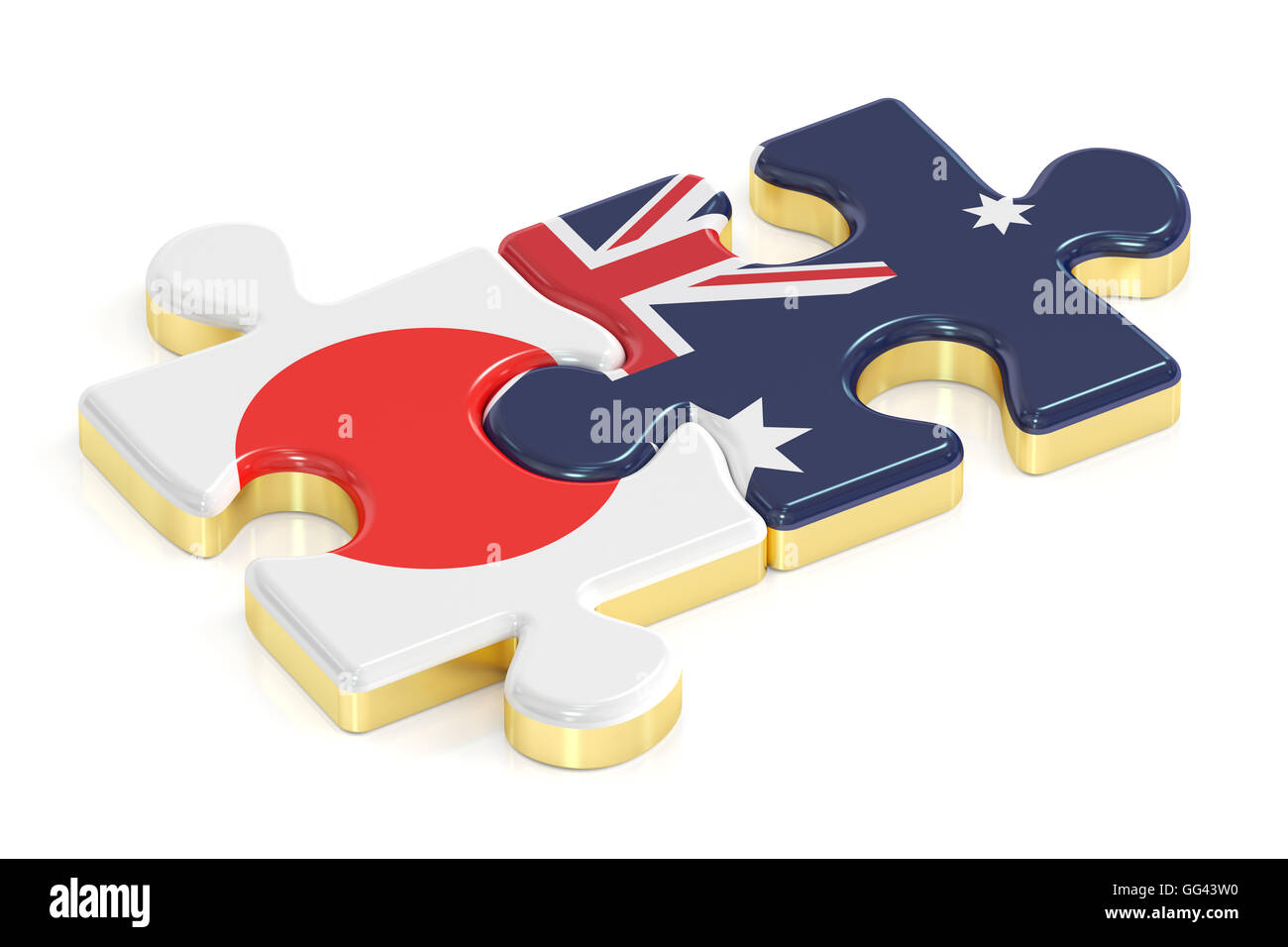 Australien und Japan-Rätsel von Fahnen, 3D rendering Stockfoto