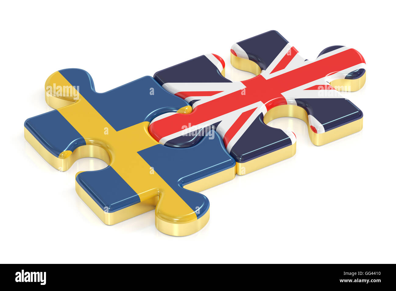 Großbritannien und Schweden-Rätsel von Fahnen, 3D rendering Stockfoto