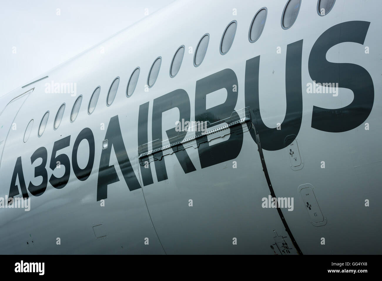 Detail des neuesten Flugzeugs Airbus A350 XWB. Stockfoto