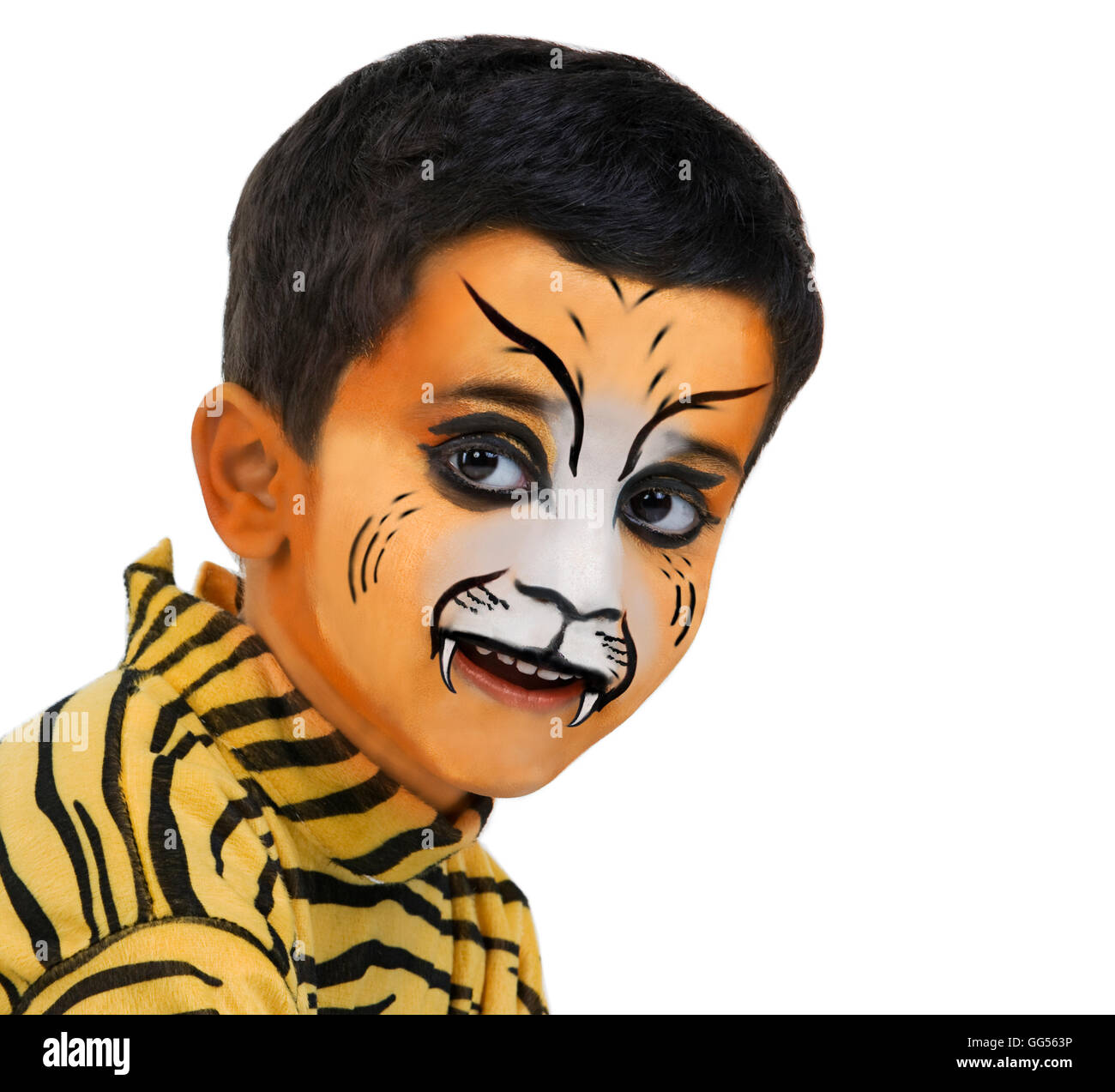Bildnis eines Knaben mit Tiger make-up Stockfoto