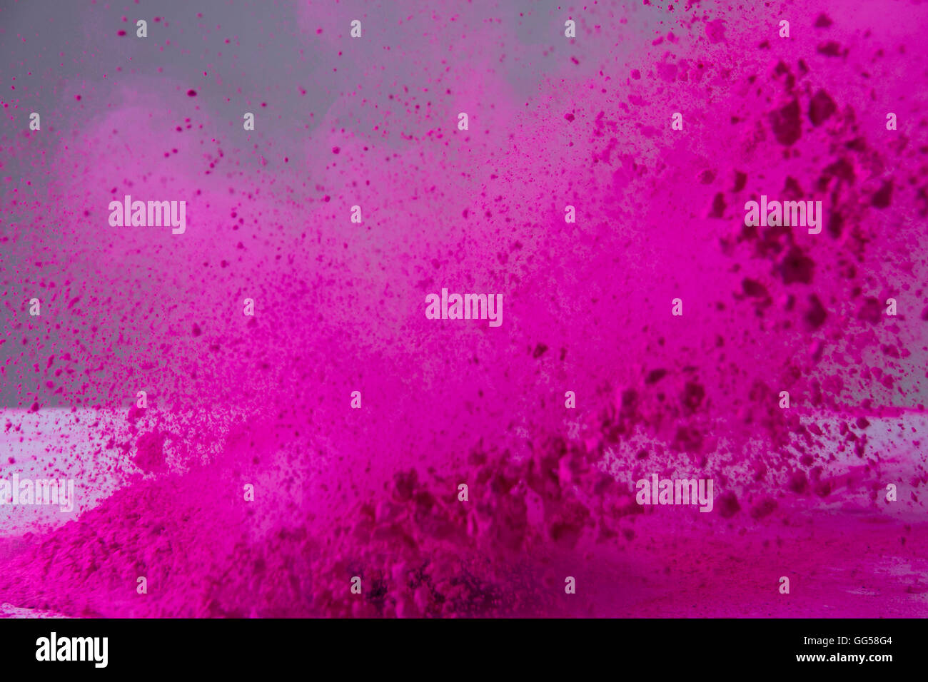 Rosa Farbe gulal spritzt während Holi-Fest Stockfoto