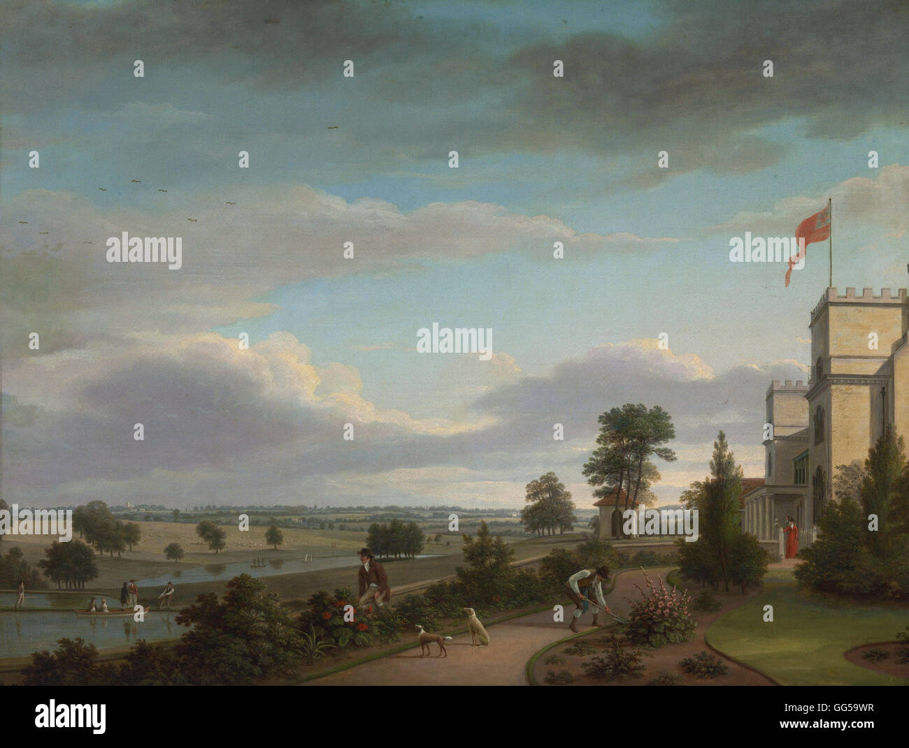 Ein Landhaus in eine Flusslandschaft, die zuvor als Oatlands identifiziert Stockfoto