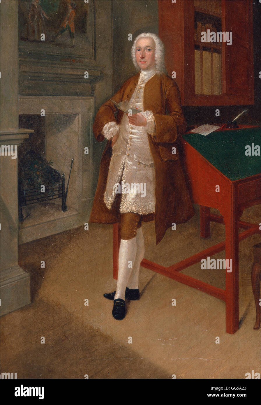 Arthur Devis - ein unbekannter Mann in einer Bibliothek Stockfoto