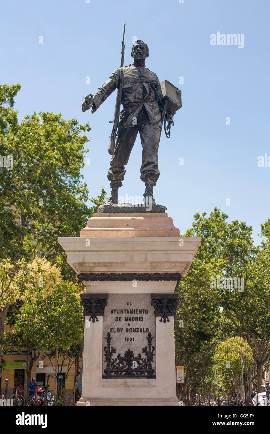 Madrid, Spanien - 11. Juli 2016: Statue von Cascorro Hero, Eloy Gonzalo Soldat Stockfoto