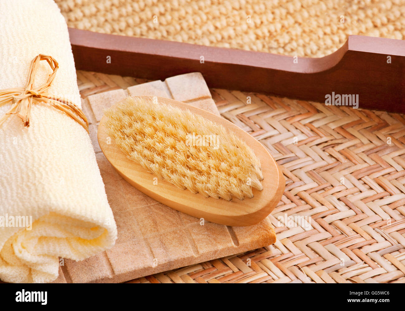 Pinsel und Bad Peeling Fuß Stockfoto