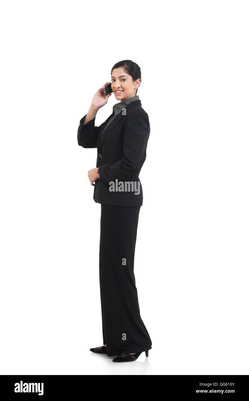 Porträt der Geschäftsfrau telefonieren mit einem Handy Stockfoto