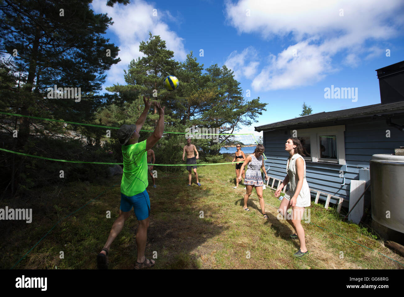 Norwegische Sommer Hütte leben auf der Insel Kjempeholmen, Hvaler Archipel, im südwestlichen Teil von Østfold County, Norwegen, Skandinavien Stockfoto