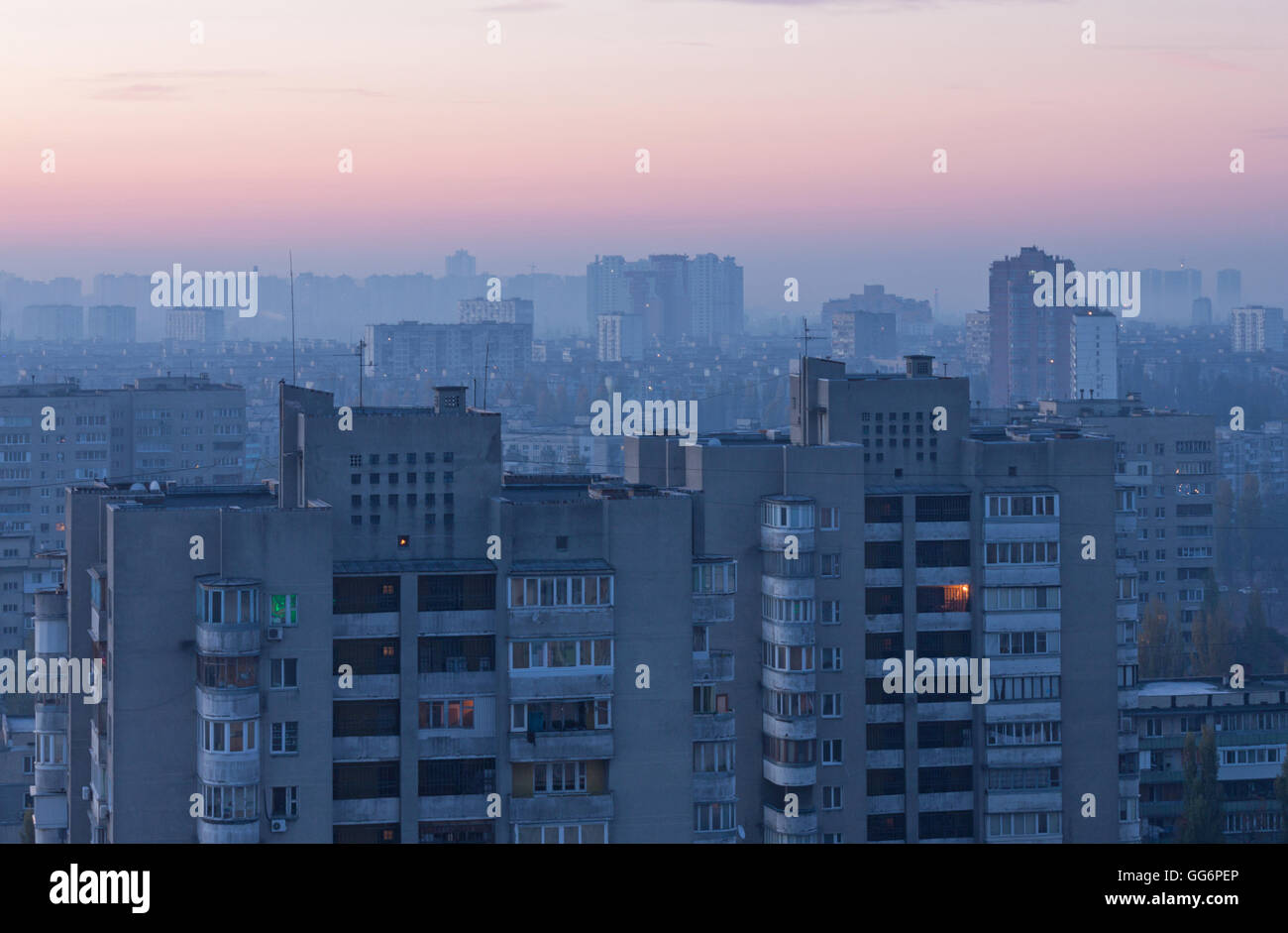 Anblick von Kiew bei Sonnenaufgang Stockfoto