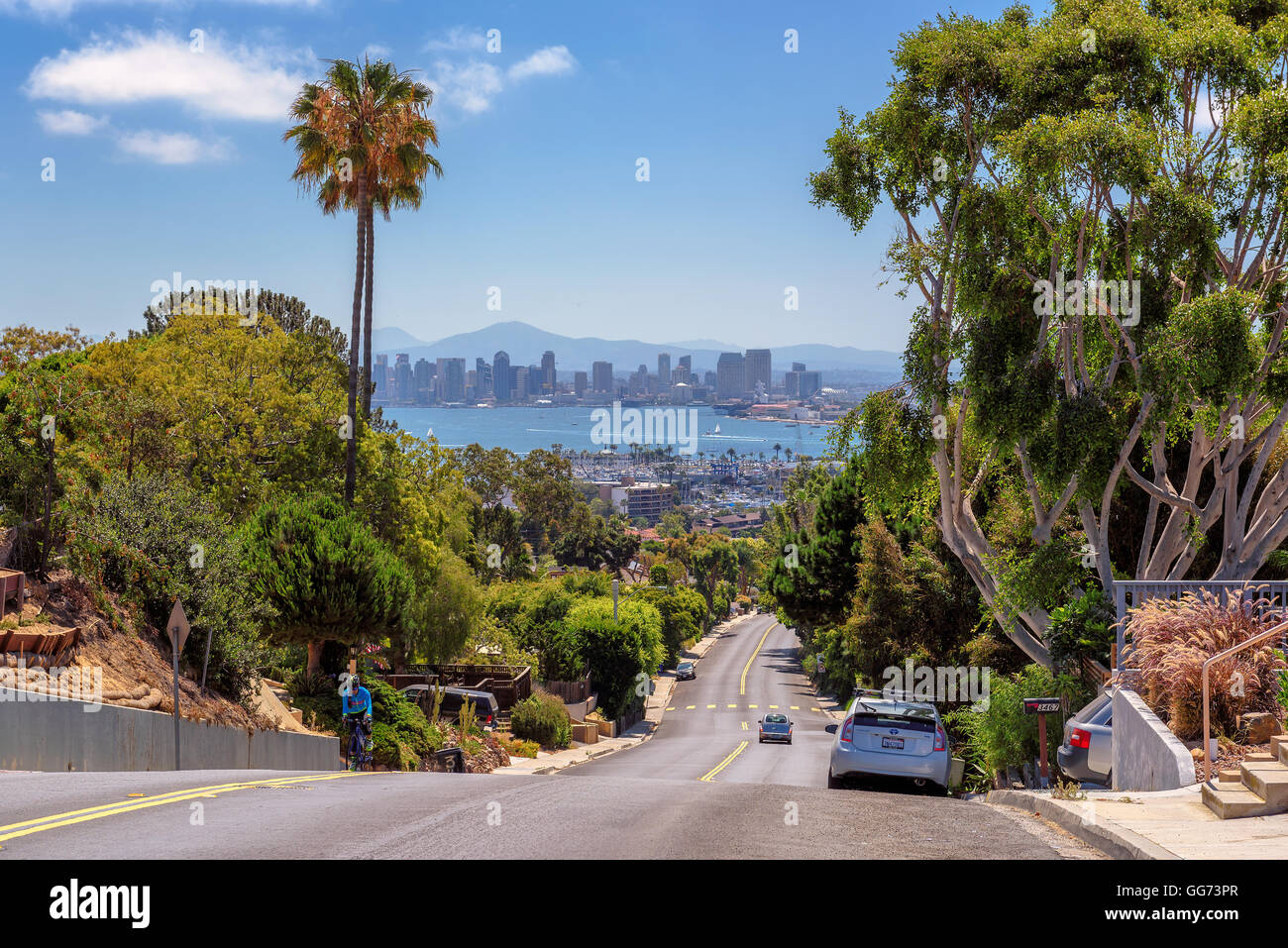 Die Ansicht der Stadt von San Diego mit Straßen der Stadt Stockfoto