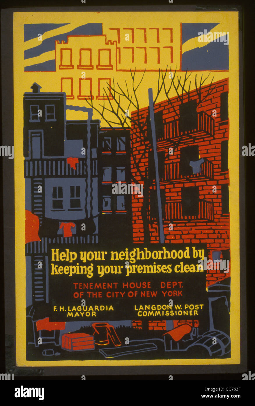 Plakat zur Förderung besserer Lebensbedingungen von Mietskasernen Viertel sauber zu halten. Federal Art Project. Stockfoto