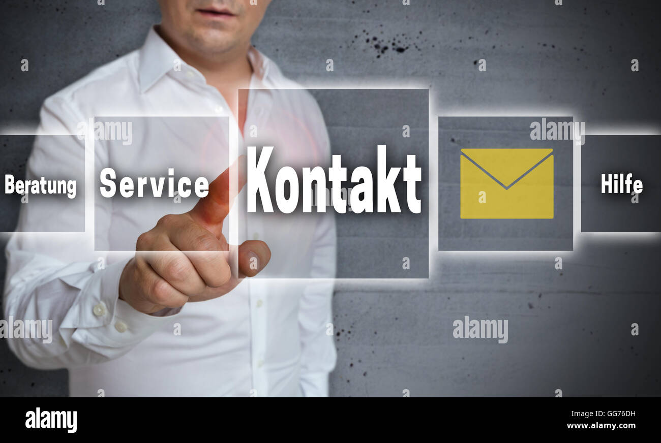 Kontakt (in deutschen Kontakt, Hilfe, Beratung) Touchscreen Konzept Hintergrund. Stockfoto