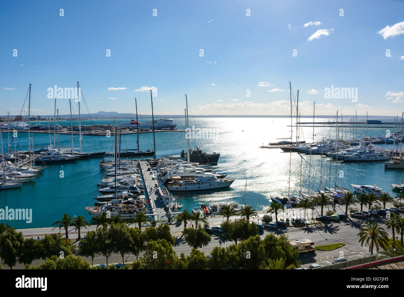 Boote in den Hafen von Palma Marina, Mallorca, Spanien, Mallorca, Balearen Stockfoto