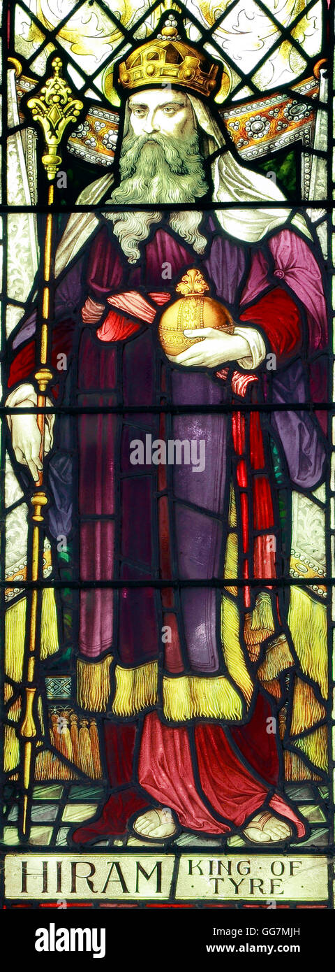 Hiram, phönizischen König von Tyrus, alte Hunstanton, Buntglasfenster Ende des 19. Jahrhunderts, Norfolk, England UK Bibelgeschichte Stockfoto