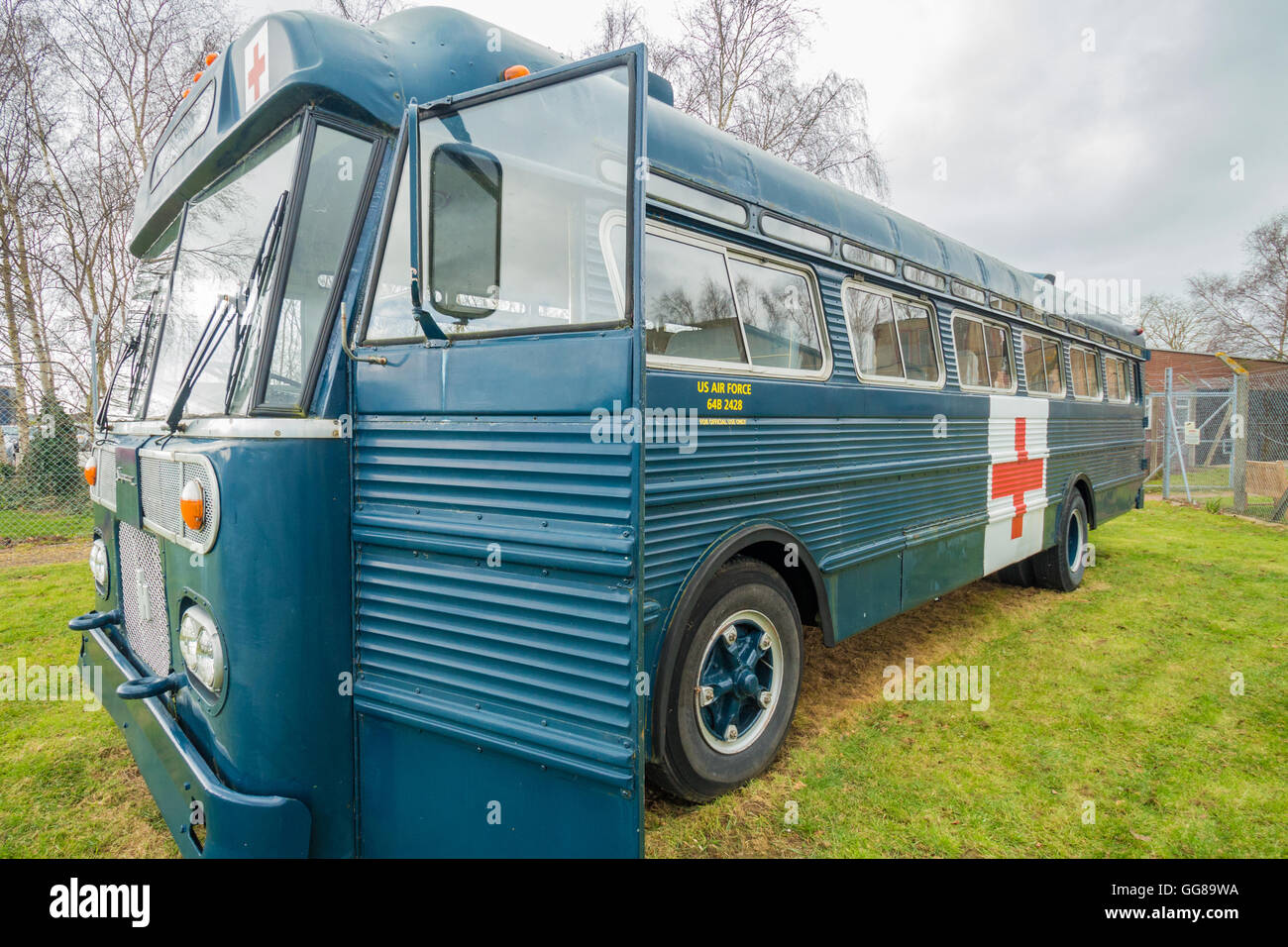 Militär International Harvester Bus an Raf bentwaters Stockfoto