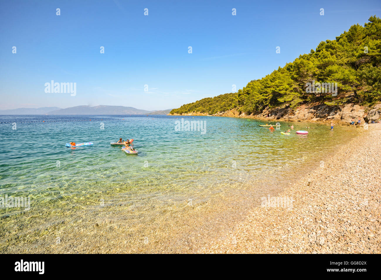 Insel Cres: Strand in der Nähe von Valun Dorf, istrischen Küste an der Adria, Kroatien Europa Stockfoto