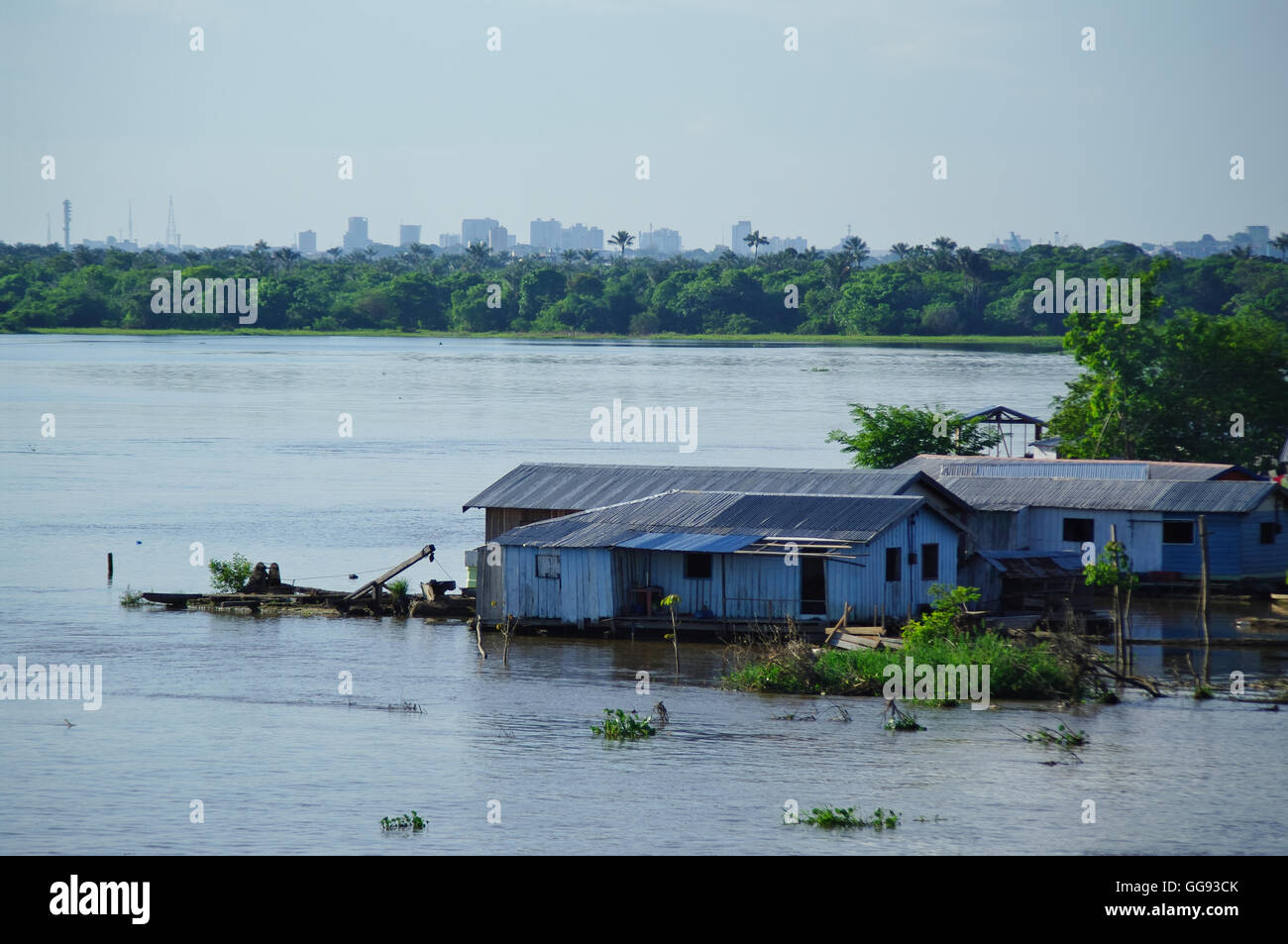 Manaus, BR - Haus auf dem Amazonas Stockfoto