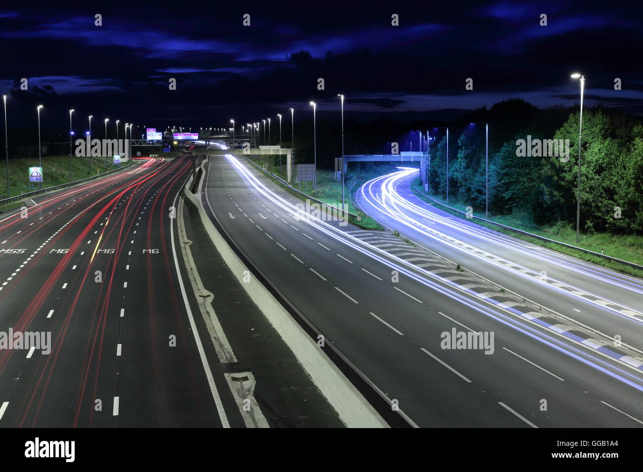 Preston M6 Autobahn Richtung Norden Ausfahrt 32 Stockfoto