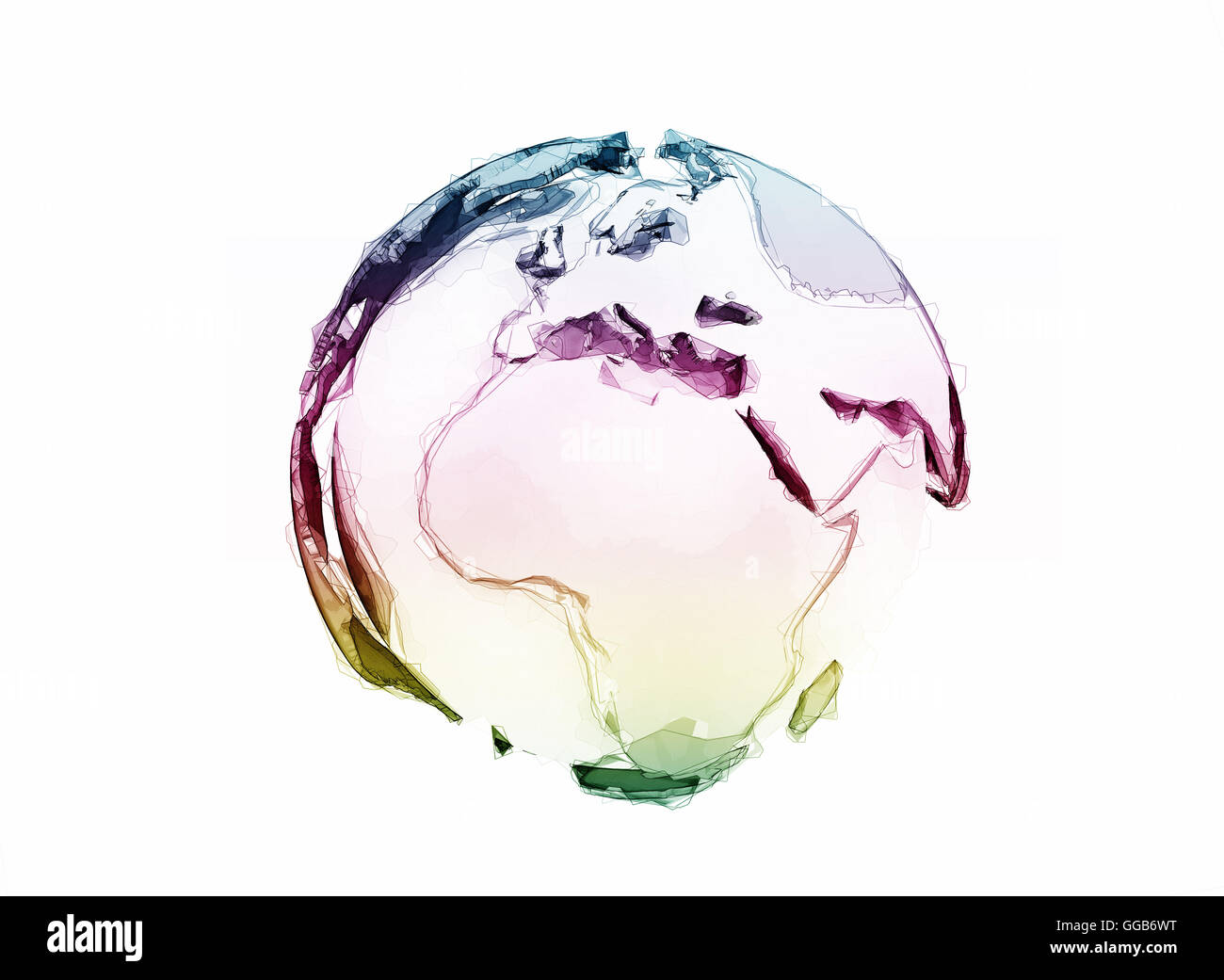 Polygon Welt 3D-Globus isoliert auf weiss Stockfoto