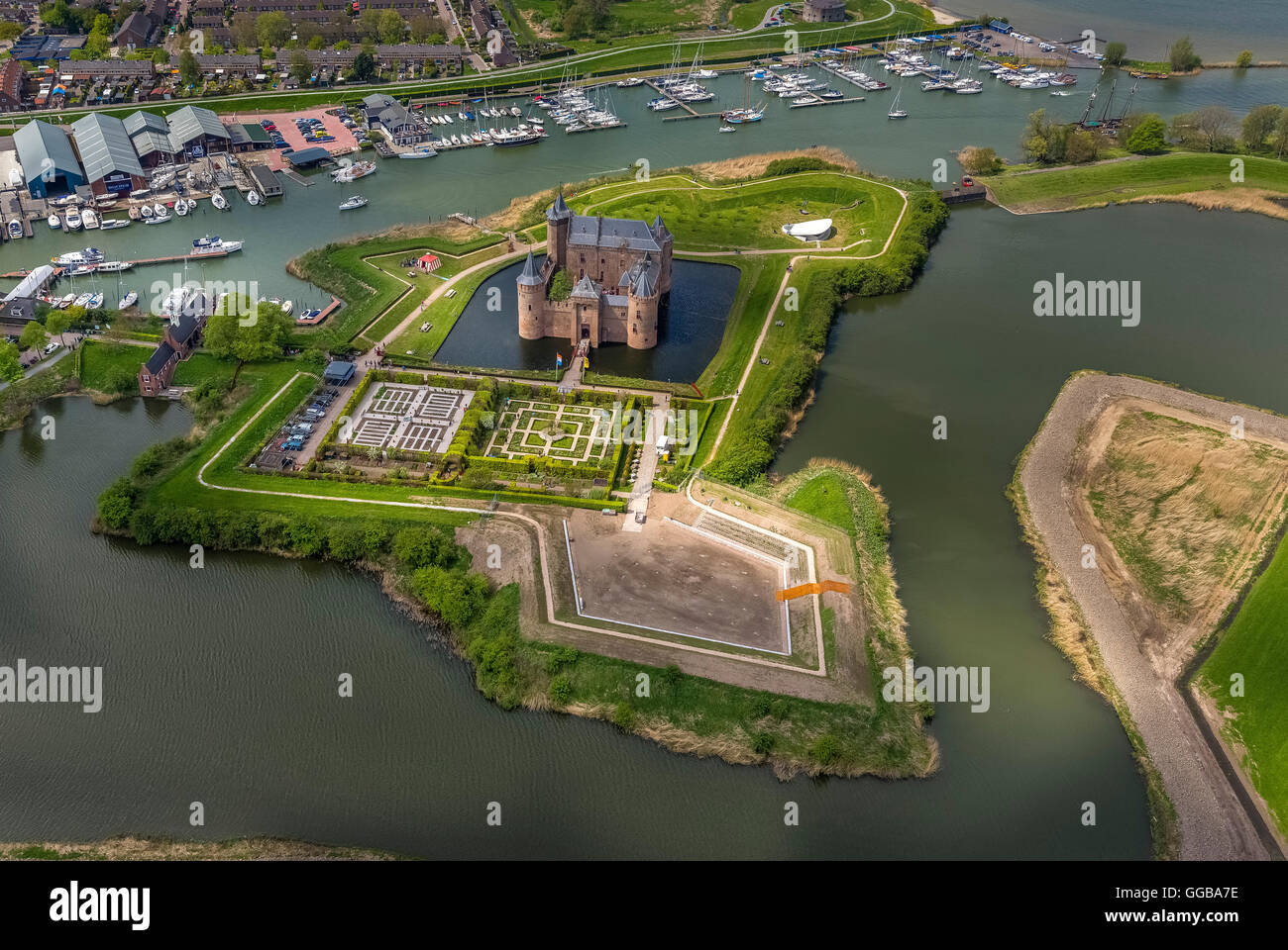 Luftaufnahme, Muiderslot (Muider Schloss), Waterschloss und Museum, Muiden, Nord-Holland, Niederlande, Europa, Luftbild, Stockfoto