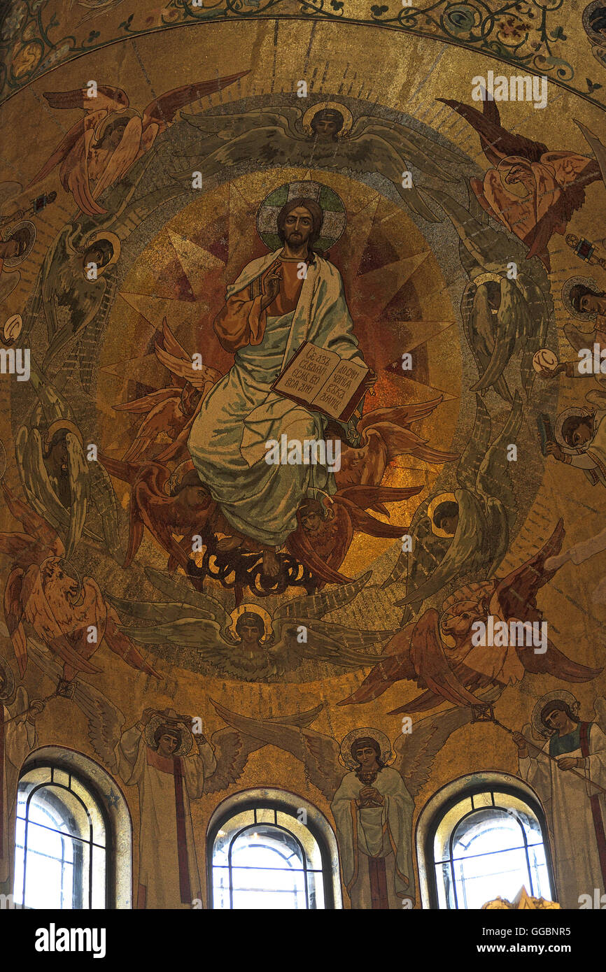 Mosaik Wandbild in der Apsis der Kirche auf die Auferstehungskirche, St. Petersburg, Russland. Stockfoto