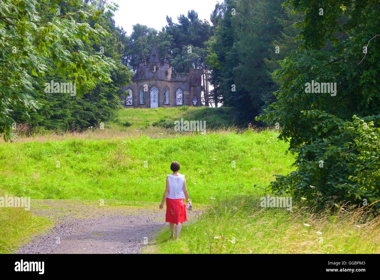 Gibside. Bankett-Haus ist ein 18. Jahrhundert Gothic Folly. Rowlands Gill, Gateshead, Tyne & Verschleiß, England, Vereinigtes Königreich, groß Stockfoto