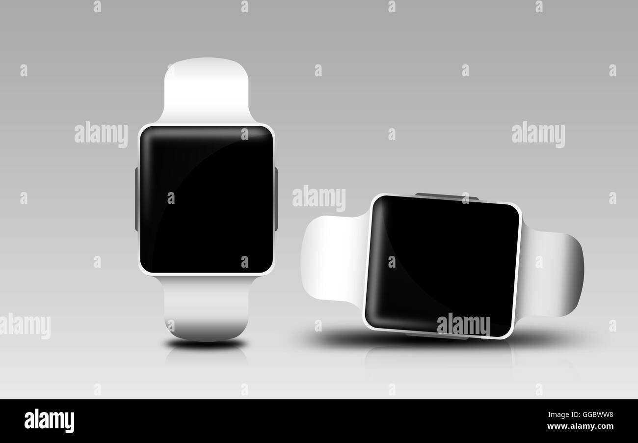 Smart-Uhren mit schwarzem Bildschirm über grau Stockfoto