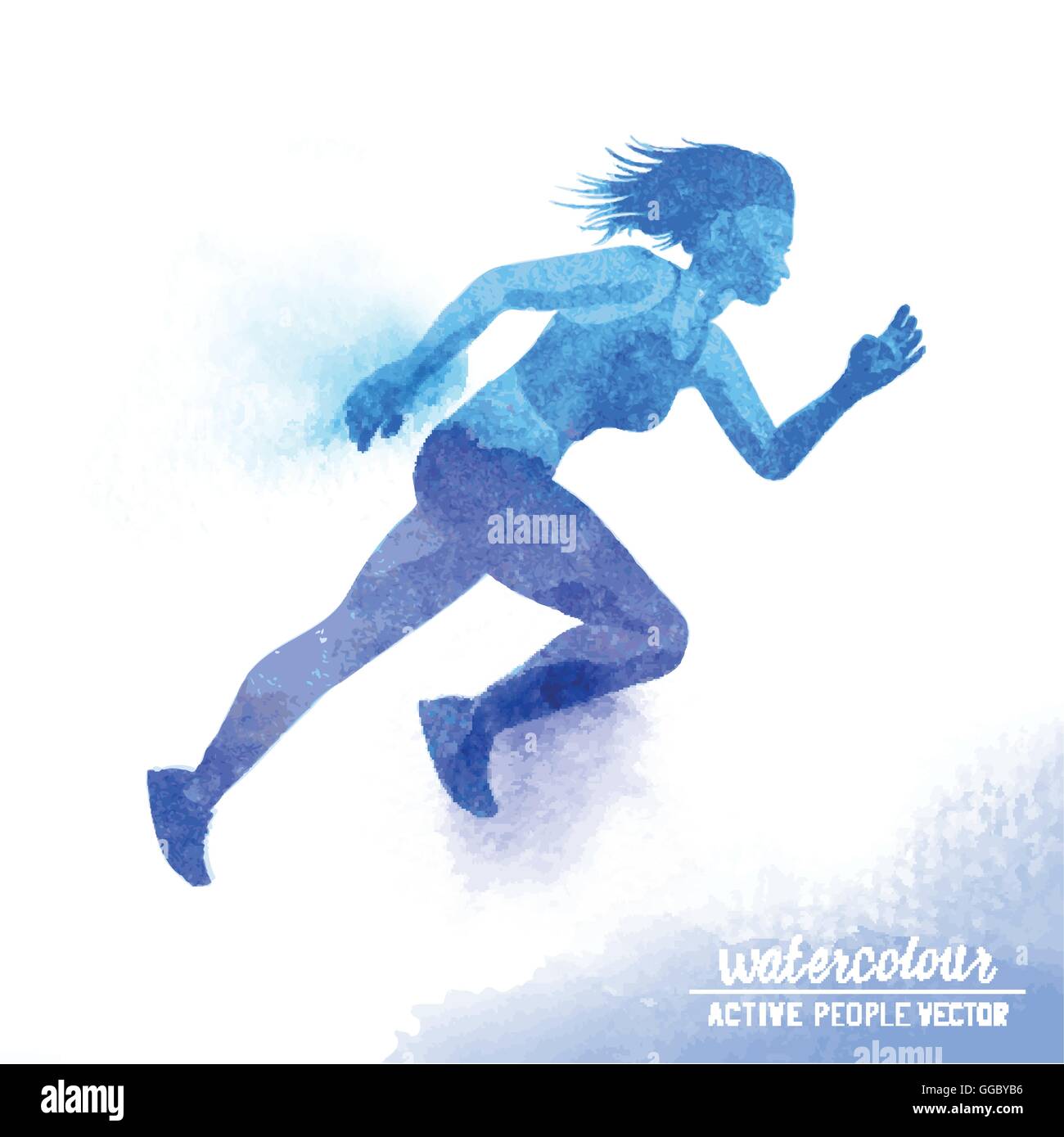 Eine aktive junge Frau läuft - Aquarell-Vektor-Illustration. Stock Vektor