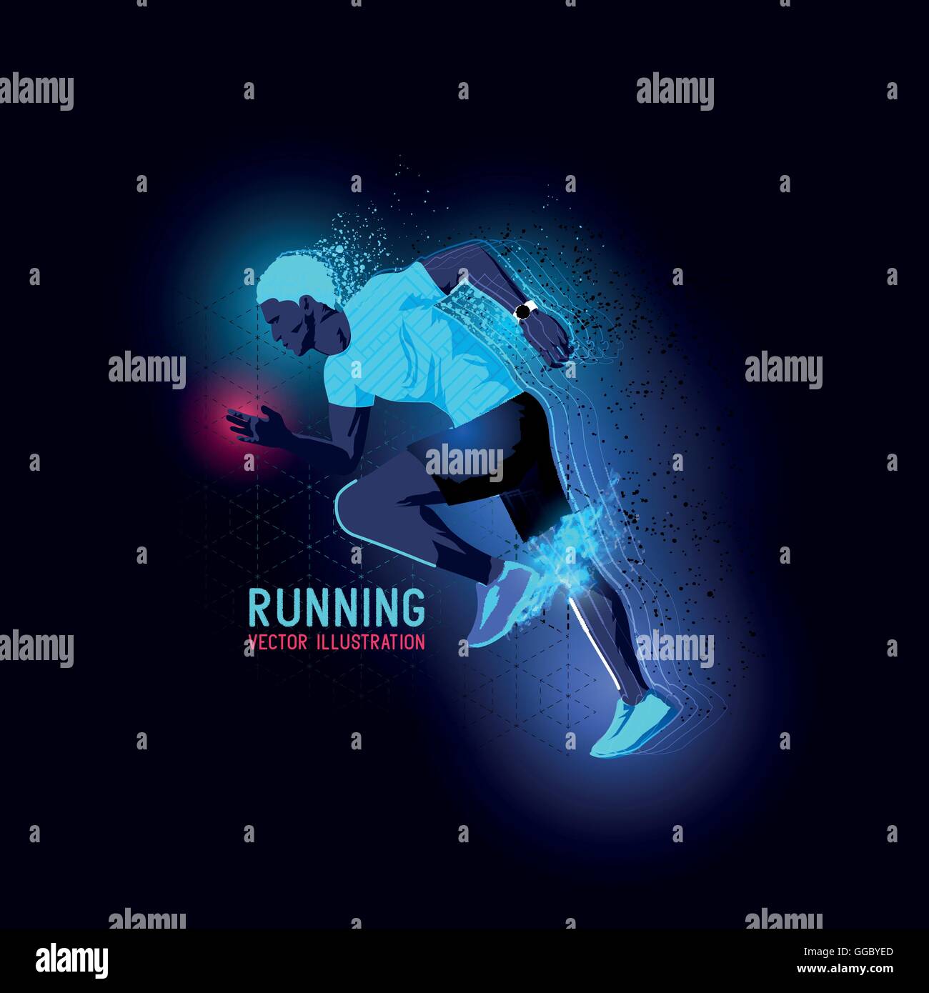 Neon leuchtende beleuchtete Silhouette eines Mannes laufen - Vektor-Illustration Stock Vektor