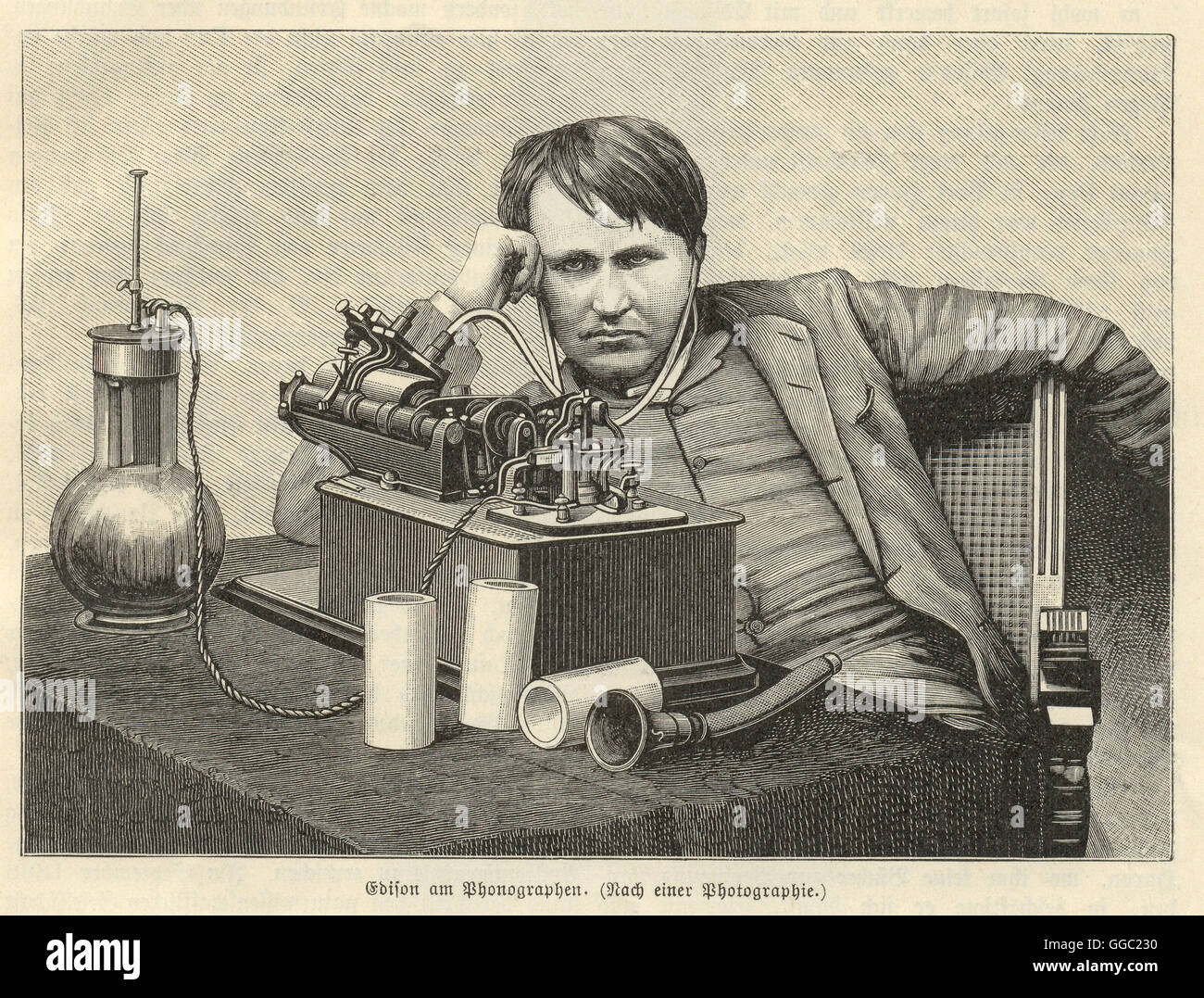 Ein holzschnitt Porträt der Erfinder Thomas Edison. Stockfoto