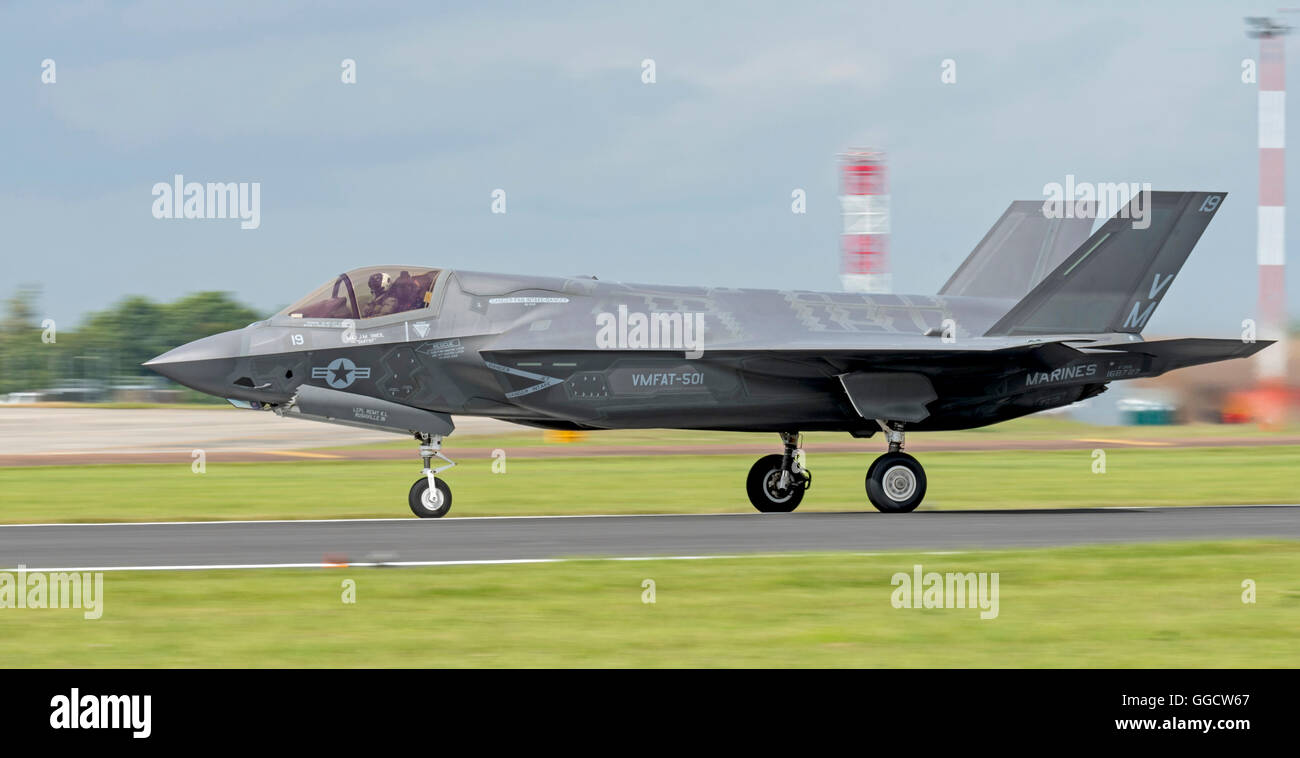 F35B Lightning II US-Marines in der Royal International air Tattoo 2016, die F35B wird im Einsatz auf Flugzeugträgern der Queen Elizabeth-Klasse Stockfoto