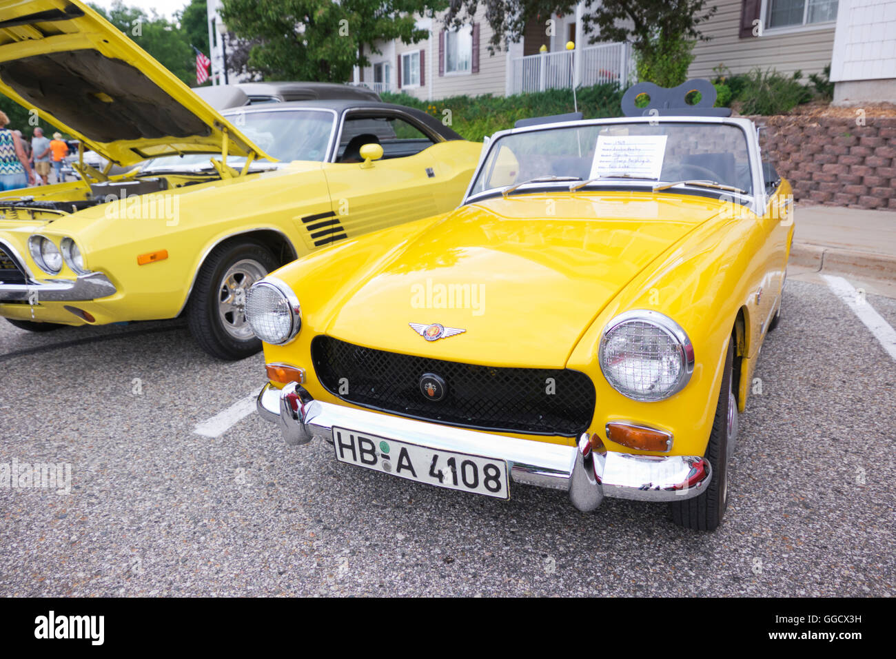 1969 abgestellt Austin Healy Sprite in einem Anzeigebereich nach 2016 jährliche Cruz In Parade durch Whitehall und Montegue, Michi Stockfoto