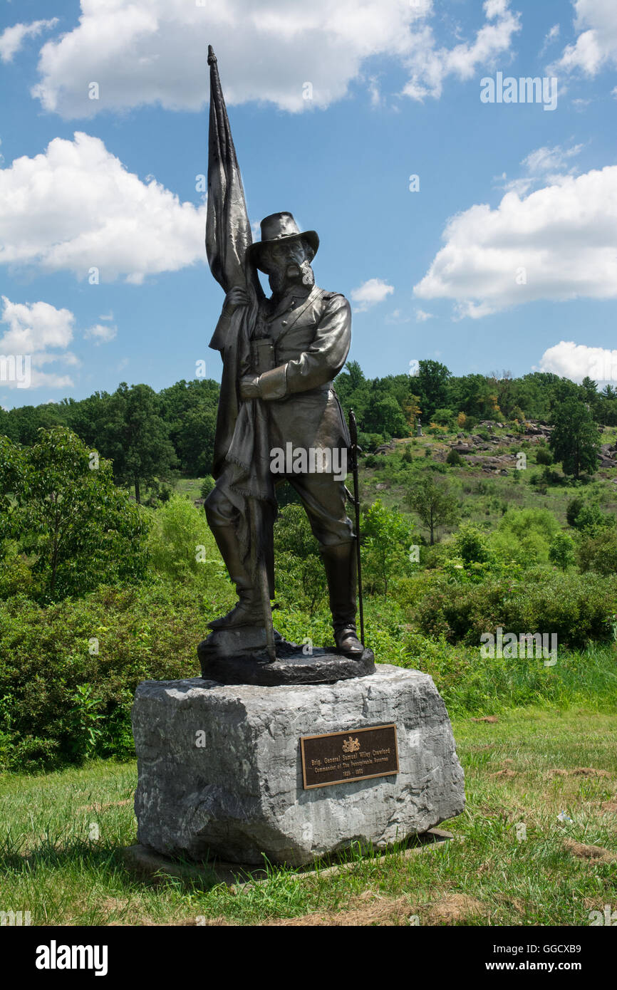 Brigadegeneral Samuel Wylie Crawford Denkmal bei Gettysburg National Military Park, Gettysburg, PA, USA Stockfoto