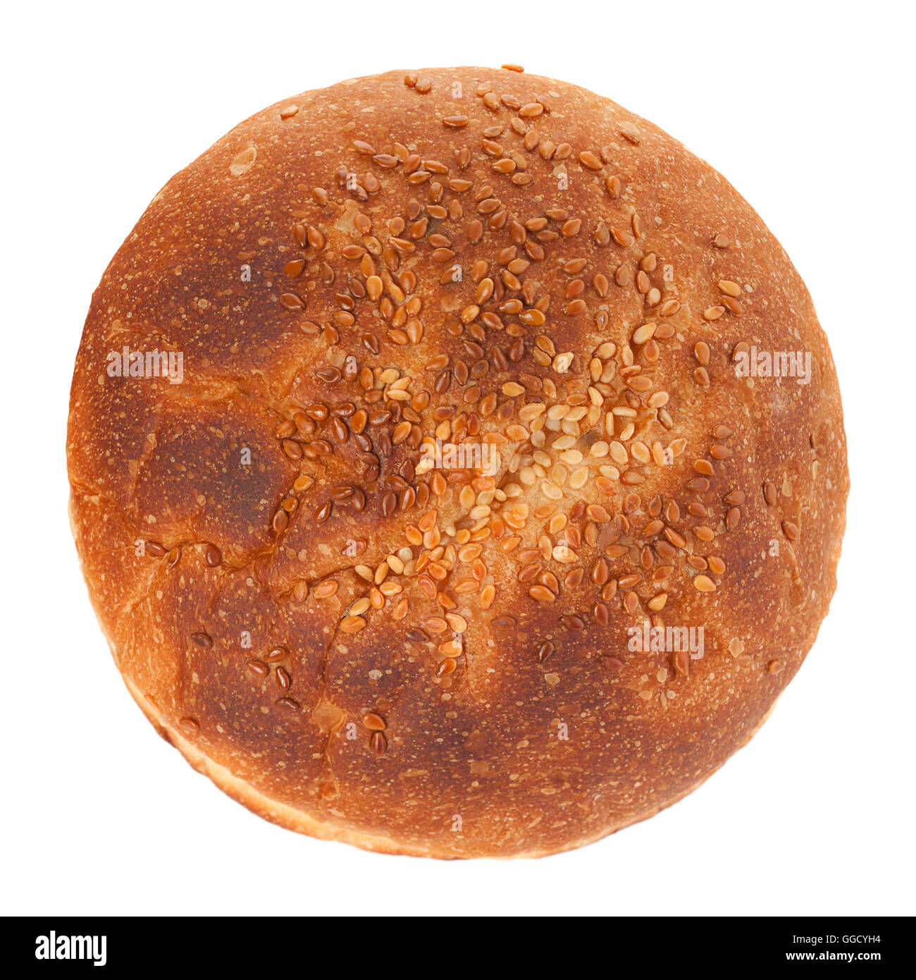 Burger-Brötchen-Closeup isoliert auf weißem Hintergrund Stockfoto