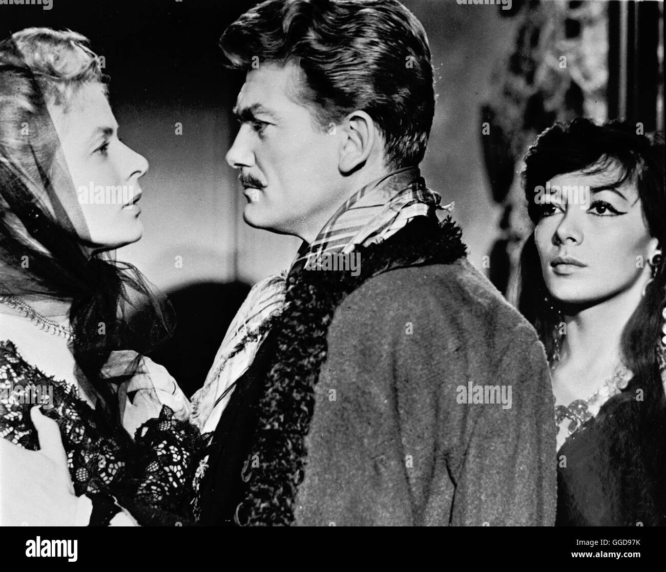 WEISSE MARGERITEN / Elena et Les Hommes / Eliana e Gli Uomini Frankreich/Italien 1956 / Jean Renoir Szene Mit INGRID BERGMAN (Elena Sorovska), JEAN MARAIS (General Rollan), JULIETTE GRECO (Miarka) Regie: Jean Renoir aka. Elena et Les Hommes / Eliana e Gli Uomini Stockfoto