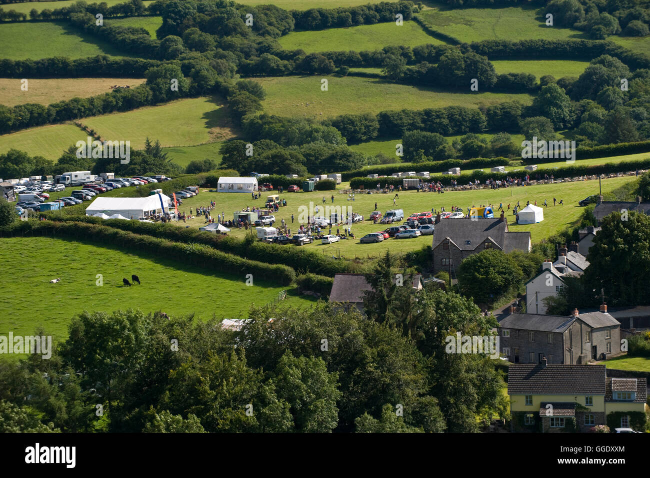 Blick über Gwenddwr Show und Dorf, Gwenddwr, in der Nähe von Builth Wells, Powys, Wales, UK Stockfoto