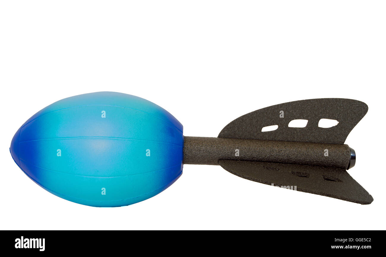 Eine mehrfarbig blau Fußball mit einem schwarzen Flossen auf weißem Hintergrund. Stockfoto