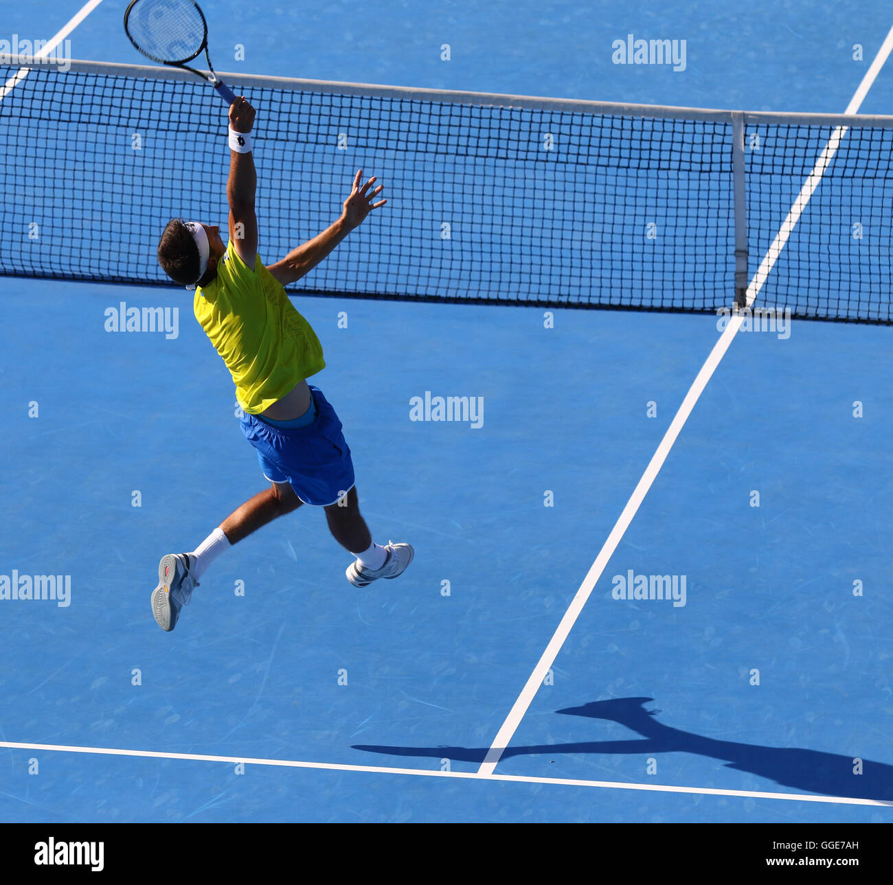 Sergiy STAKHOVSKY der Ukraine in Aktion während BNP Paribas Davis Cup-Spiel gegen Gerald MELZER Österreichs Stockfoto