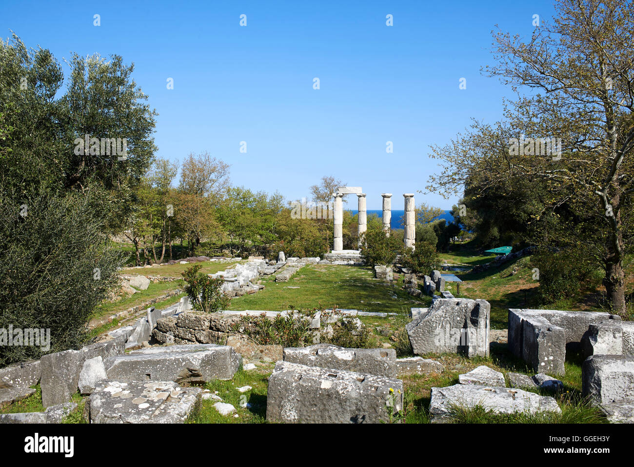 Samothraki, Ruinen der alten Stadt namens Paliapoli, hier wurden die "Kaveiria Geheimnisse, die bereit, Sklaven und freie Menschen waren Stockfoto