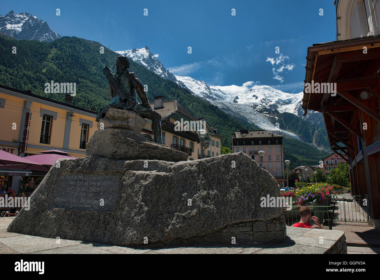 Statue des Michel Gabriel Paccard, eines der ersten Klettern Mt. Blanc, Chamonix, Frankreich Stockfoto Statue des Michel Gabriel Paccard, eines der ersten Klettern Mt. Blanc, Chamonix, Frankreich Stockfoto