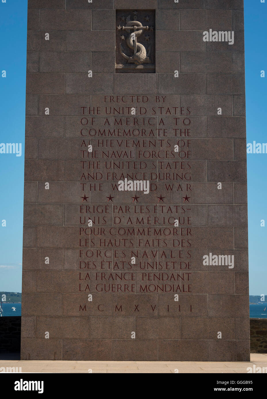 Amerikanische Denkmal, Gedenkstätte im cours Dajot nach dem Großen Krieg. (1941 zerstört und 1958 wieder aufgebaut). Frankreich Stockfoto